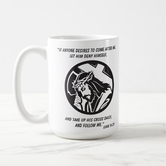 Jesus und das Kreuz folgen mir Kaffeetasse (Links)
