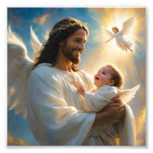 Jesus und der Baby Angel Fotodruck