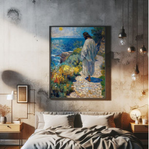 Jesus und der Impressionismus des Meeres Fotodruck