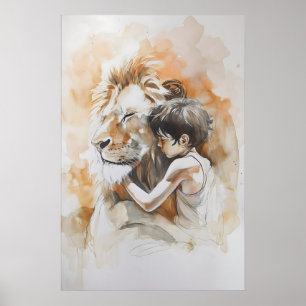 Jesus und der Löwe Minimalistische Aquarell-Christ Poster