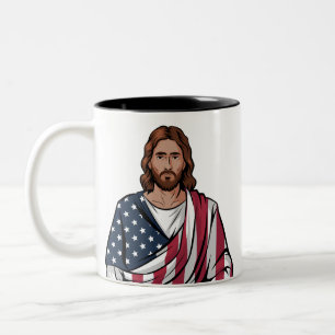 Jesus und die amerikanische Flagge Zweifarbige Tasse