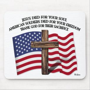 Jesus und die amerikanischen Soldaten raues Kreuz Mousepad