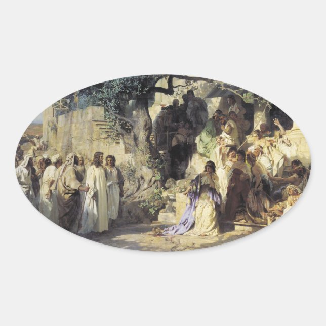 Jesus und die Sinners Ovaler Aufkleber (Vorderseite)