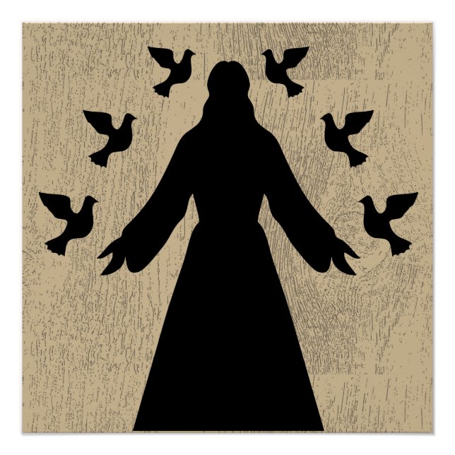 Jesus und die Tauben Silhouette Poster (Vorderseite)