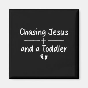 Jesus und ein Kleinkind jagen lustige christliche  Magnet