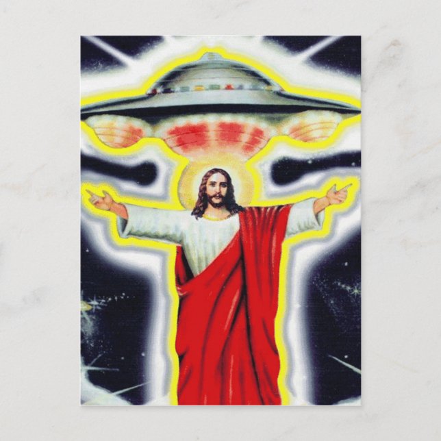 Jesus und ein UFO Postkarte (Vorderseite)