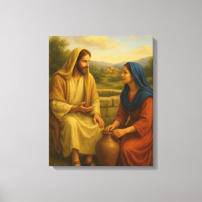 Jesus und Frau an der Well ™ LDS Wall Art Leinwand (Vorderseite)