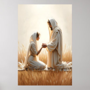 Jesus und Frau kniend Jesus und Frau Heilung Poster