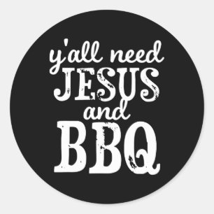 Jesus und Grillen für religiöse Barbecue-Liebhaber Runder Aufkleber