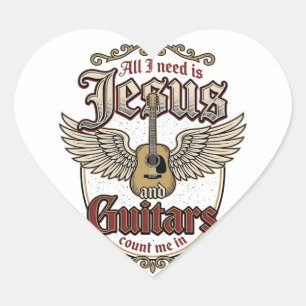 Jesus und Guitars Vintage Christliche Gitarre Herz-Aufkleber