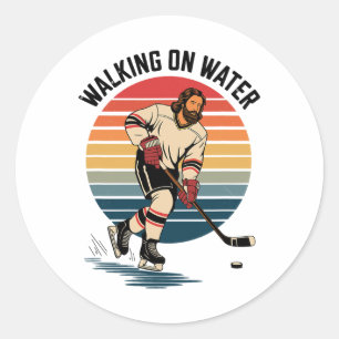 Jesus und Hockey - Retro christlich religiöses Hoc Runder Aufkleber