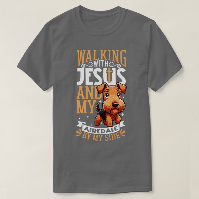 Jesus und Hund Airedale Terrier T-Shirt (Design vorne)