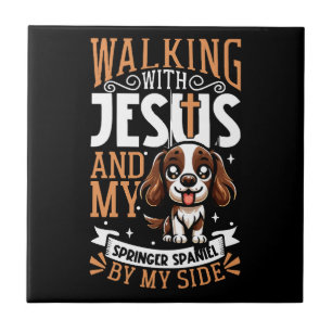 Jesus und Hund - Englisch Springer Spaniel Fliese