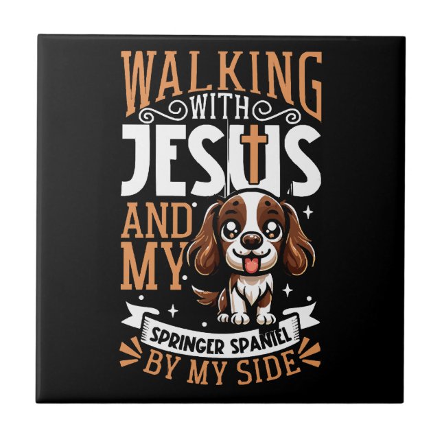 Jesus und Hund - Englisch Springer Spaniel Fliese (Vorderseite)