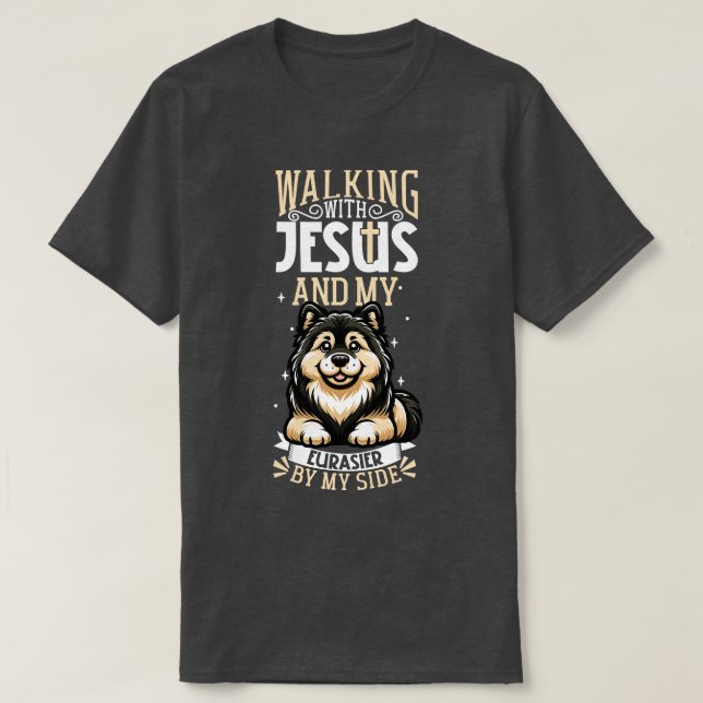 Jesus und Hund Eurasier T-Shirt (Design vorne)