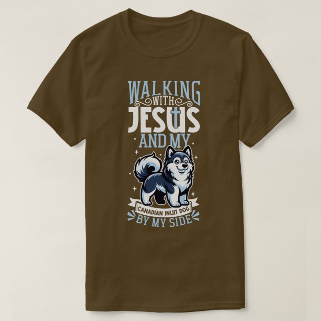 Jesus und Hund Kanadischer Eskimo Hund T-Shirt (Design vorne)