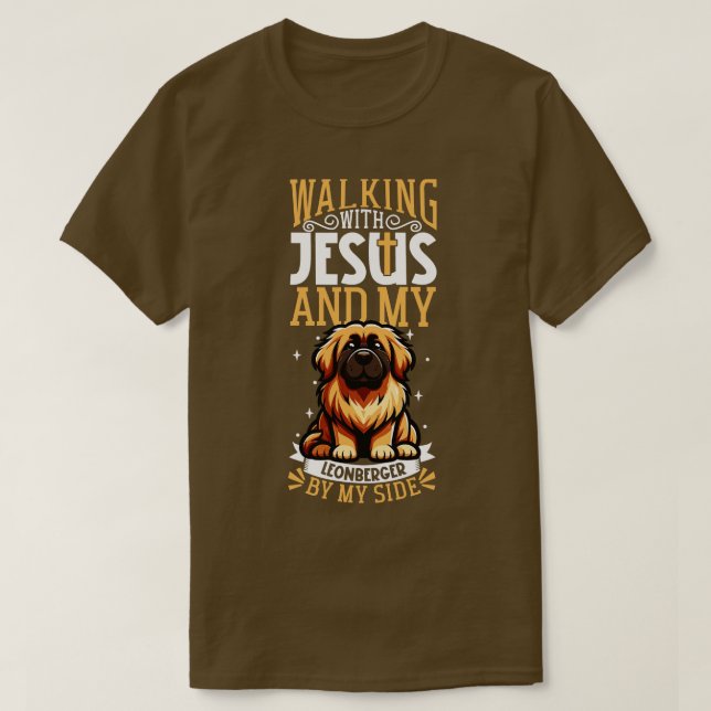 Jesus und Hund Leonberger T-Shirt (Design vorne)