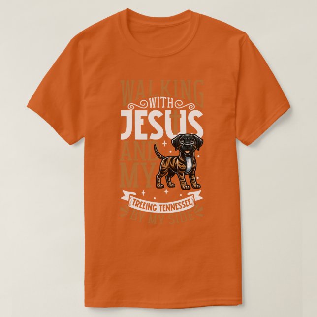 Jesus und Hund Treeing Tennessee Brindle T-Shirt (Design vorne)