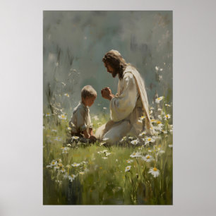 Jesus und Junge beten Kunst Druck Christliche Kind Poster