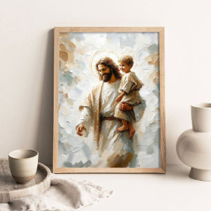Jesus und Junge, Moderne Christliche Kunst, Jesus  Poster