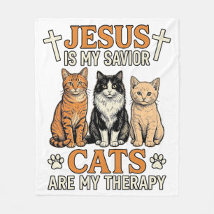 Jesus und Katzen sind meine Therapie Vintage Katze Fleecedecke