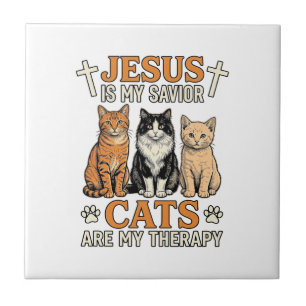 Jesus und Katzen sind meine Therapie Vintage-Katze Fliese