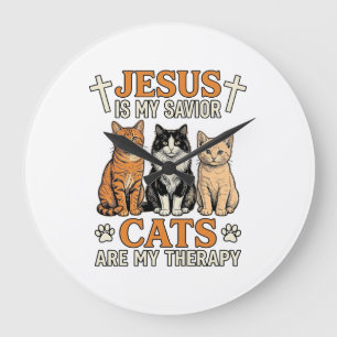 Jesus und Katzen sind meine Therapie Vintage-Katze Große Wanduhr