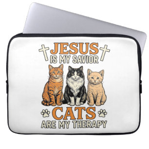 Jesus und Katzen sind meine Therapie Vintage Katze Laptopschutzhülle