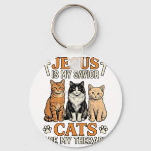 Jesus und Katzen sind meine Therapie Vintage-Katze Schlüsselanhänger