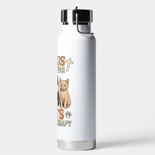 Jesus und Katzen sind meine Therapie Vintage Katze Trinkflasche
