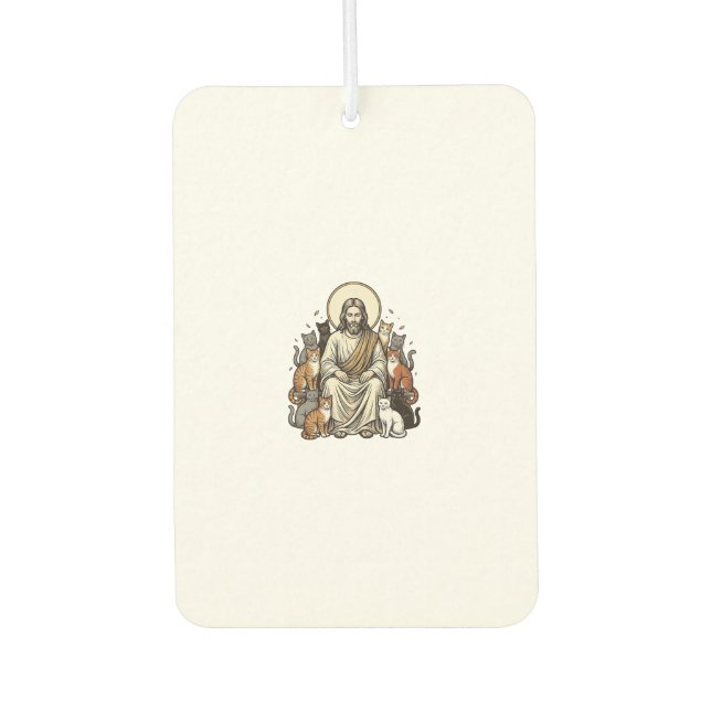 Jesus und Katzen Vintage Autolufterfrischer (Vorderseite)