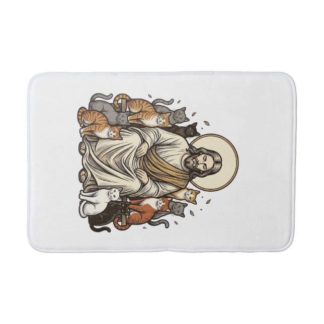 Jesus und Katzen Vintage Badematte (Vorderseite)