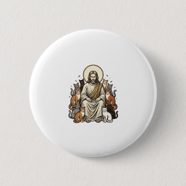 Jesus und Katzen Vintage Button (Vorderseite)