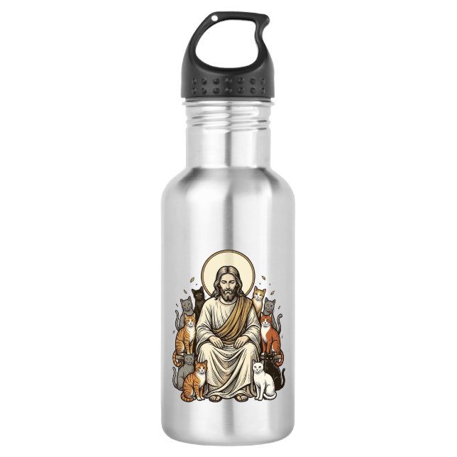 Jesus und Katzen Vintage Edelstahlflasche (Vorderseite)