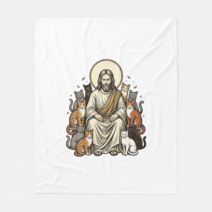 Jesus und Katzen Vintage Fleecedecke