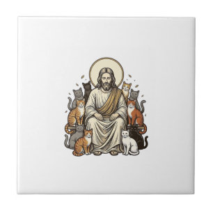 Jesus und Katzen Vintage Fliese