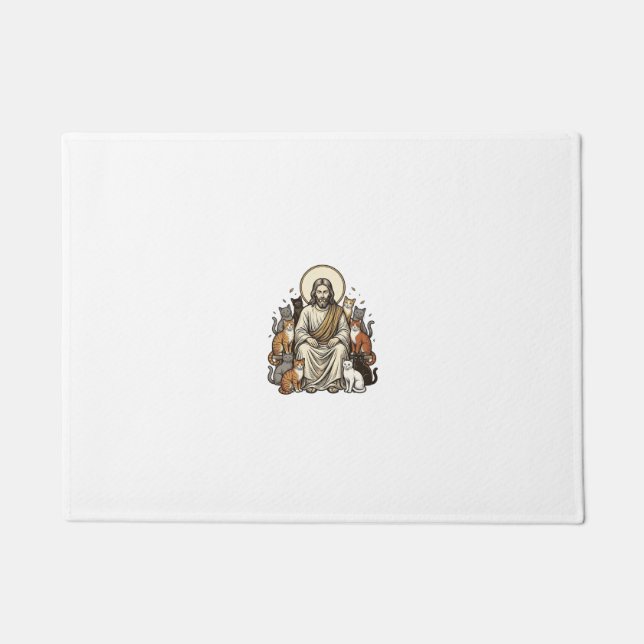Jesus und Katzen Vintage Fußmatte (Vorderseite)
