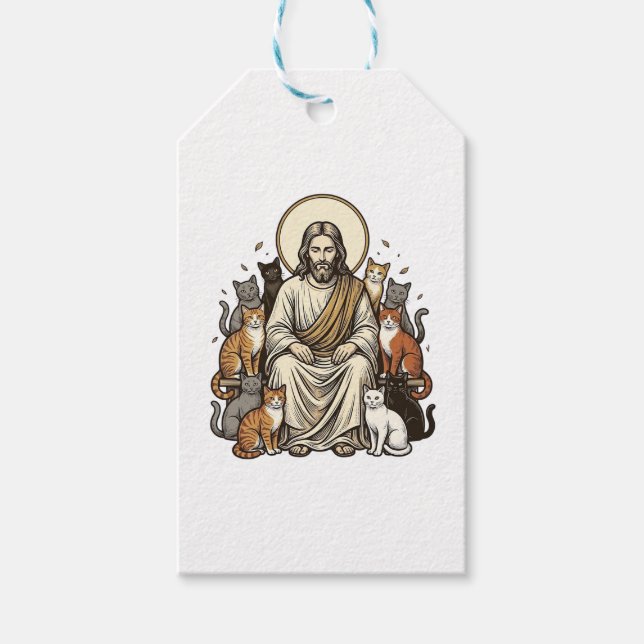 Jesus und Katzen Vintage Geschenkanhänger (Vorderseite)