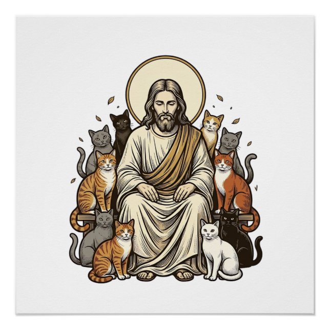 Jesus und Katzen Vintage Poster (Vorderseite)