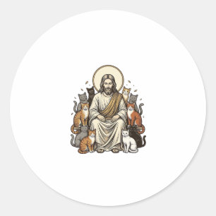 Jesus und Katzen Vintage Runder Aufkleber