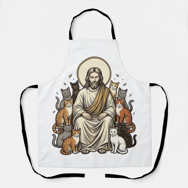 Jesus und Katzen Vintage Schürze (Vorderseite)