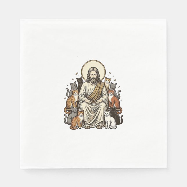 Jesus und Katzen Vintage Serviette (Vorderseite)