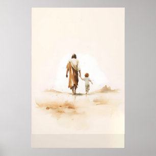 Jesus und Kind Aquarell Christliche Kinderzimmer K Poster