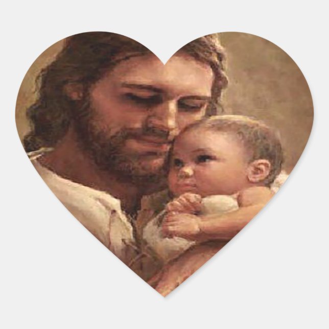 Jesus und Kind Herz-Aufkleber (Vorderseite)