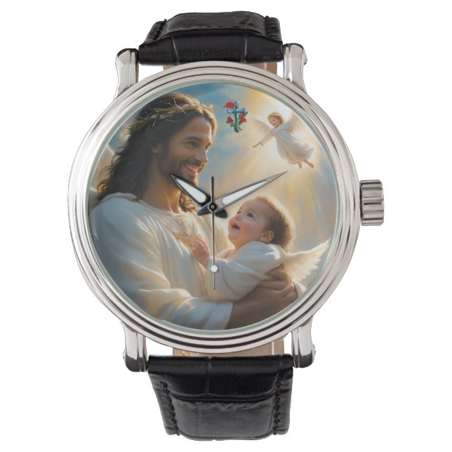 Jesus und Kinderengel  Armbanduhr (Vorderseite)