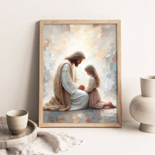 Jesus und kleines Mädchen betend, moderne christli Poster