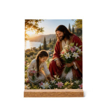 Jesus und kleines Mädchen pflücken Lilien