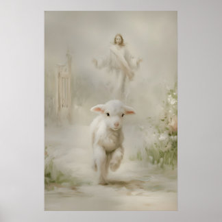 Jesus und Lamm Aquarelldruck Guter Hirte Poster