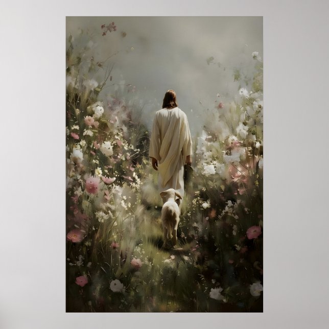 Jesus und Lamm Christliche Wandkunst Moderner Druc Poster (Vorne)