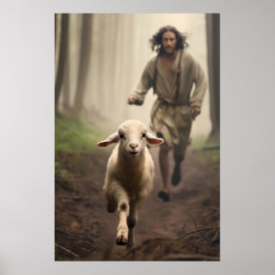Jesus und Lamm Jesus verlässt die 99 Jesus und Sch Poster